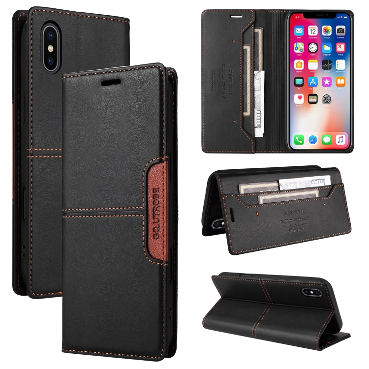 

For iPhone XS / X GQUTROBE G01 RFID Anti-theft Leather Phone Case(Black)