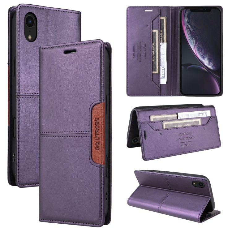 

For iPhone XR GQUTROBE G01 RFID Anti-theft Leather Phone Case(Purple)