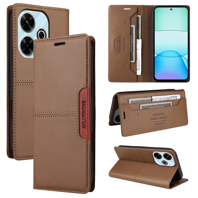 

For Redmi 13 4G GQUTROBE G01 RFID Anti-theft Leather Phone Case(Brown)