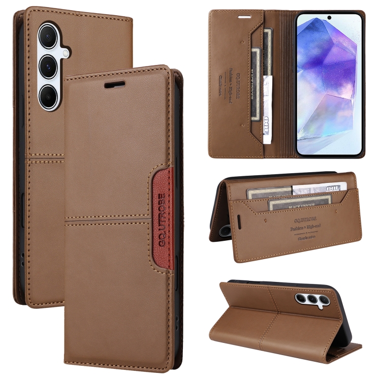 

For Samsung Galaxy A55 5G GQUTROBE G01 RFID Anti-theft Leather Phone Case(Brown)