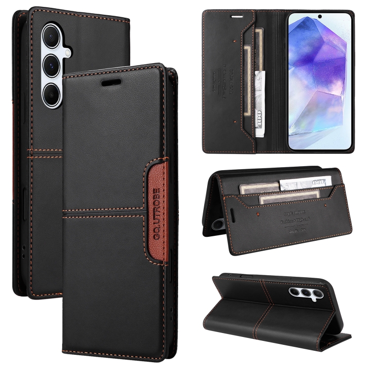 

For Samsung Galaxy A55 5G GQUTROBE G01 RFID Anti-theft Leather Phone Case(Black)