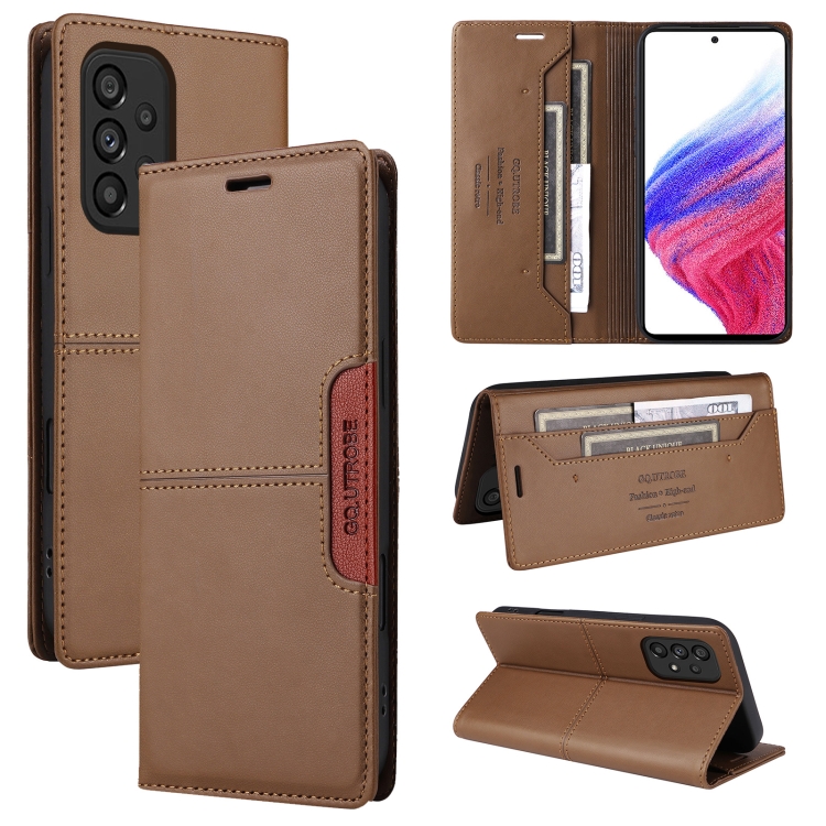

For Samsung Galaxy A72 GQUTROBE G01 RFID Anti-theft Leather Phone Case(Brown)