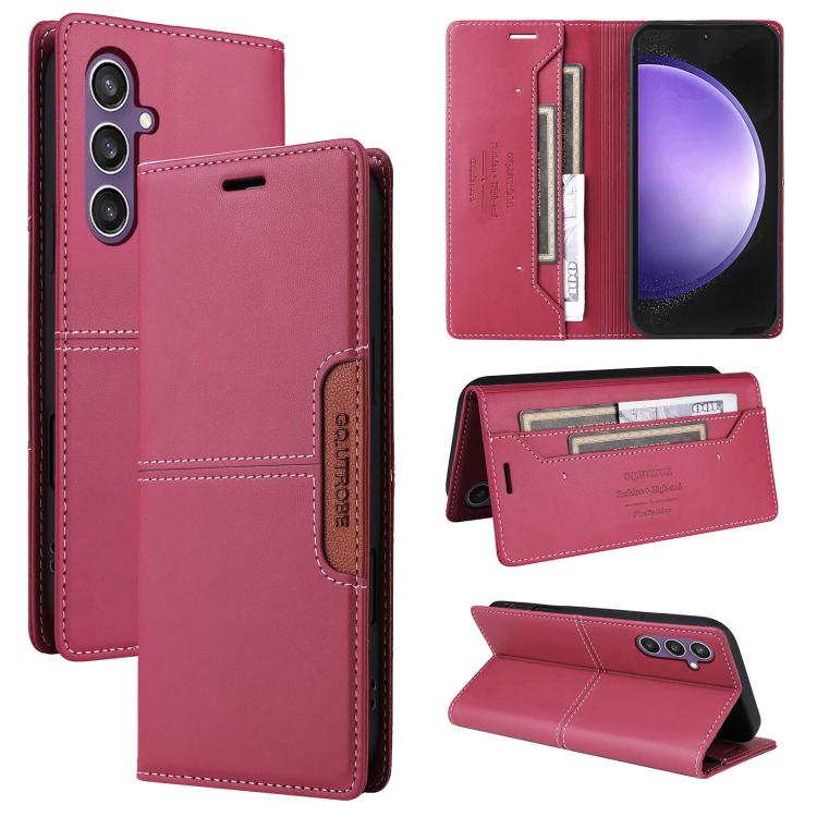 

For Samsung Galaxy S25 5G GQUTROBE G01 RFID Anti-theft Leather Phone Case(Red)