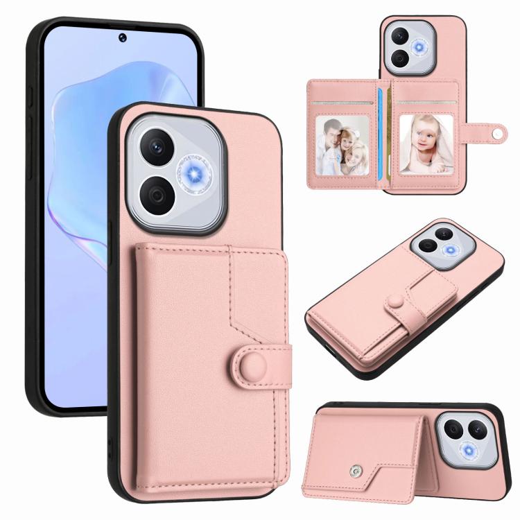 

For Honor 400 Lite Global / X70i Button Card Bag RFID Anti-theft Phone Case(Pink)