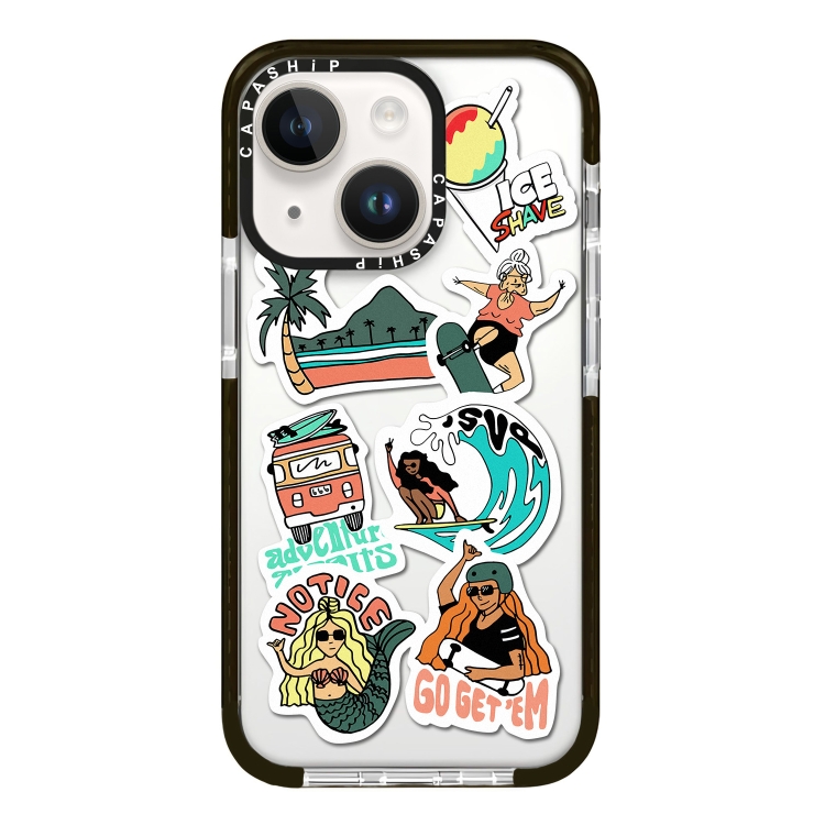

For iPhone 13 mini Simple Illustration Pattern Full Coverage Phone Case(Summer Surfing A)