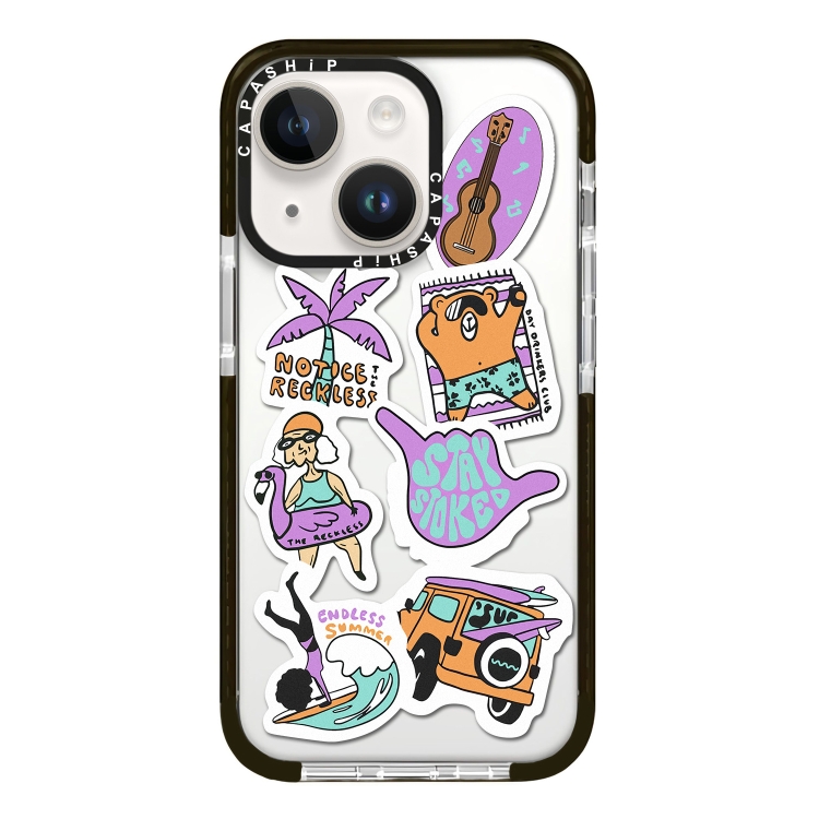 

For iPhone 14 Plus Simple Illustration Pattern Full Coverage Phone Case(Summer Surfing B)
