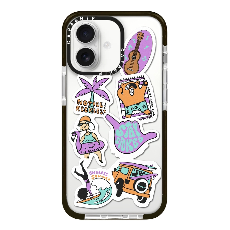

For iPhone 16 Plus Simple Illustration Pattern Full Coverage Phone Case(Summer Surfing B)
