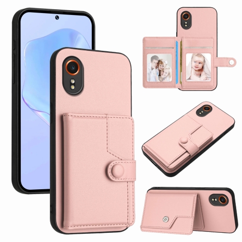 

For Samsung Galaxy XCover7 Button Card Bag RFID Anti-theft Phone Case(Pink)