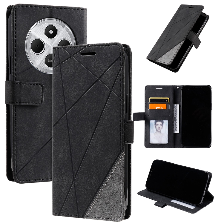 

For Redmi 14C 4G Skin Feel Splicing Leather Phone Case(Black)