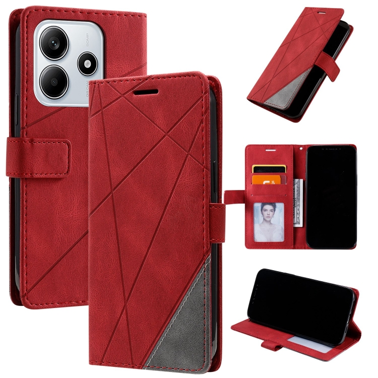 

For Redmi Note 14 5G Skin Feel Splicing Leather Phone Case(Red)