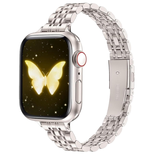 

For Apple Watch 46mm / 49mm / 45mm / 44mm Slim Seven Bead Slingshot Buckle Metal Watch Band(Starlight)