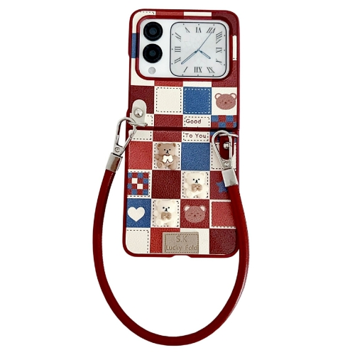 

For Huawei Nova Flip Lattice Little Bear Pattern Full Coverage Phone Case with Wrist Strap(Red)