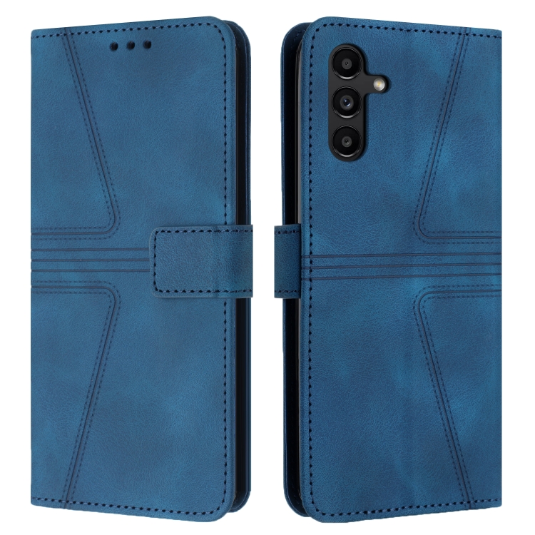 

For Samsung Galaxy S25 5G Triangle Solid Color Leather Phone Case(Blue)