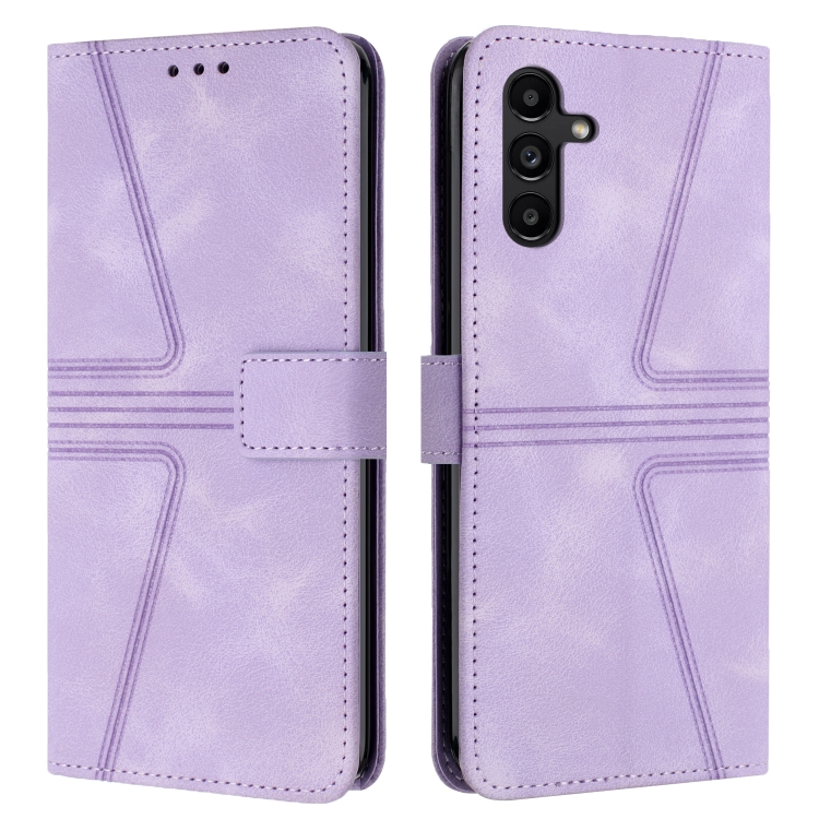 

For Samsung Galaxy S25+5G Triangle Solid Color Leather Phone Case(Purple)