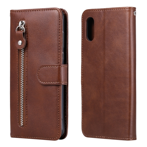 

For Xiaomi Redmi 9A Fashion Calf Texture Zipper Horizontal Flip Leather Case with Stand & Card Slots & Wallet Function(Brown)