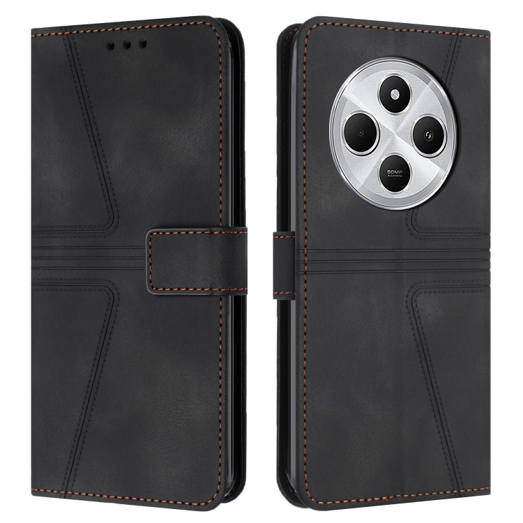 

For Redmi 14C 4G Triangle Solid Color Leather Phone Case(Black)