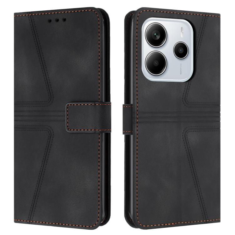 

For Redmi Note 14 4G 163.25mm Triangle Solid Color Leather Phone Case(Black)