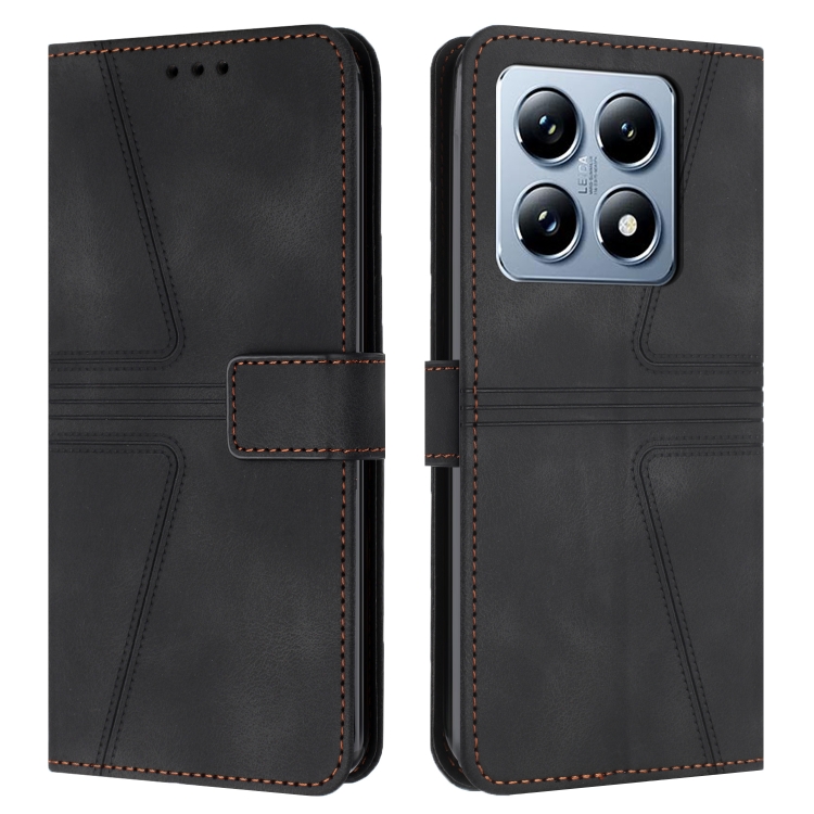 

For Xiaomi 14T Pro Triangle Solid Color Leather Phone Case(Black)