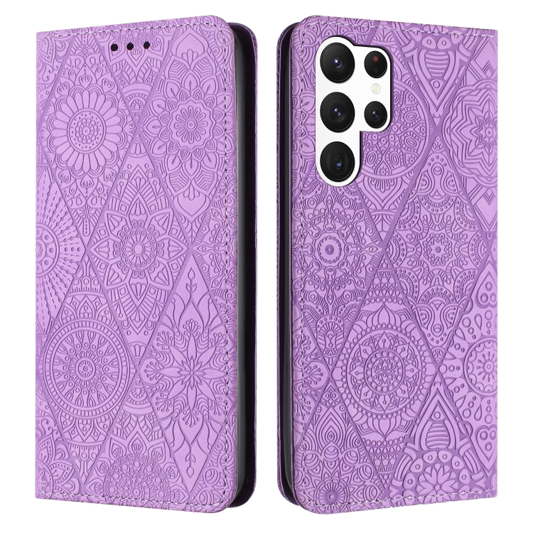 

For Samsung Galaxy S25 Ultra 5G Ethnic Embossed Adsorption Leather Phone Case(Purple)
