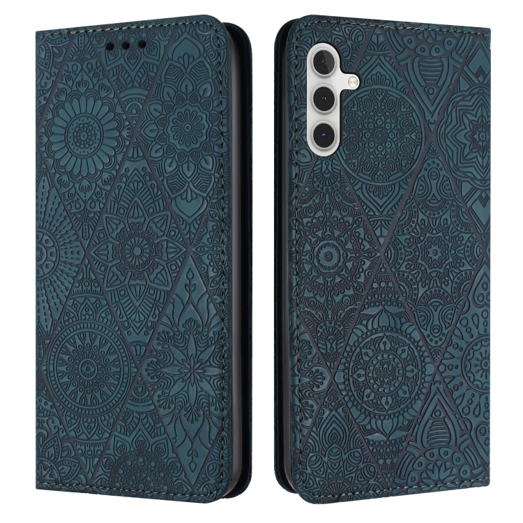 

For Samsung Galaxy S25+ 5G Ethnic Embossed Adsorption Leather Phone Case(Blue)