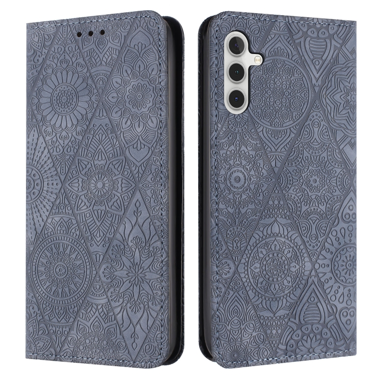 

For Samsung Galaxy S25+ 5G Ethnic Embossed Adsorption Leather Phone Case(Grey)