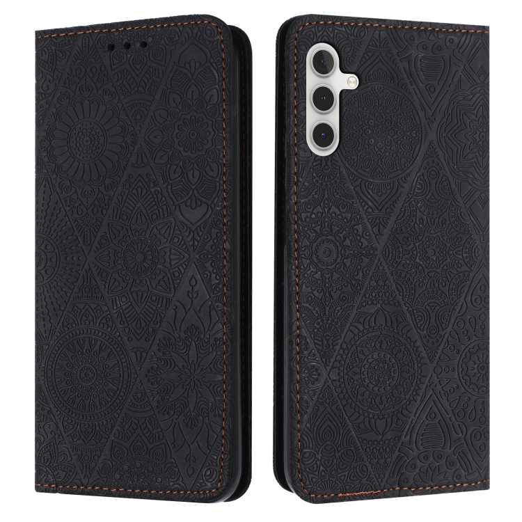 

For Samsung Galaxy S25+ 5G Ethnic Embossed Adsorption Leather Phone Case(Black)