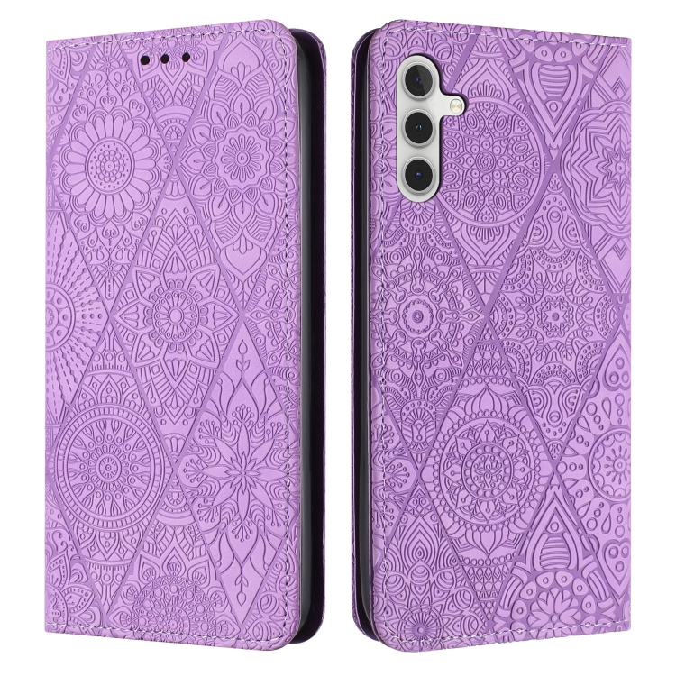 

For Samsung Galaxy S25 5G Ethnic Embossed Adsorption Leather Phone Case(Purple)