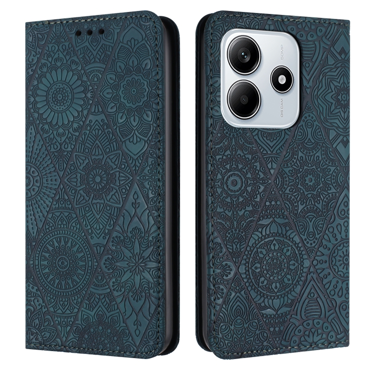 

For Redmi Note 14 5G Ethnic Embossed Adsorption Leather Phone Case(Blue)