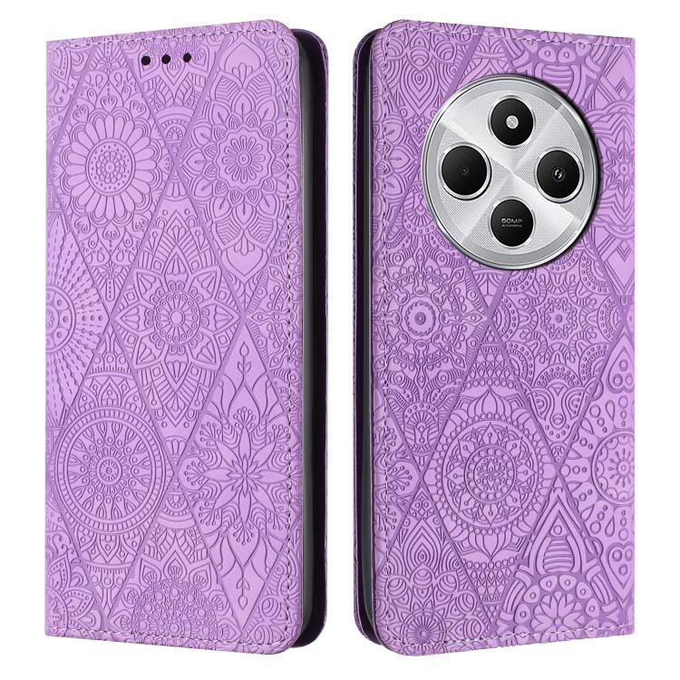 

For Redmi A4 5G Ethnic Embossed Adsorption Leather Phone Case(Purple)