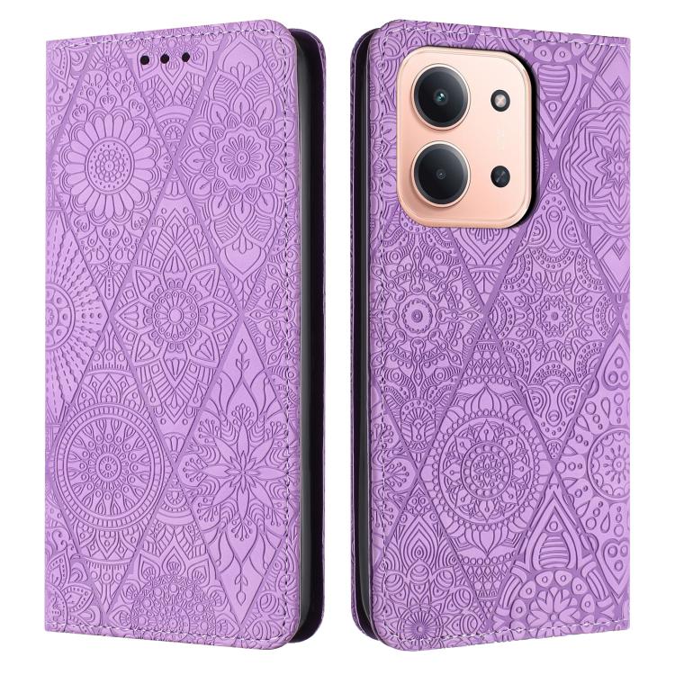 

For Redmi 15C 5G / 4G Global 171mm Ethnic Embossed Adsorption Leather Phone Case(Purple)
