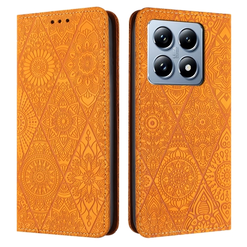 

For Xiaomi 14T Pro Ethnic Embossed Adsorption Leather Phone Case(Yellow)