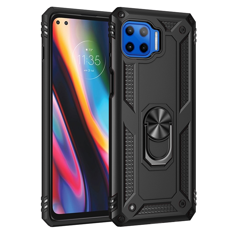 

For Motorola Moto G 5G Plus Shockproof TPU + PC Protective Case with 360 Degree Rotating Holder(Black)
