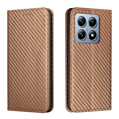 

For Xiaomi 14T Carbon Fiber Texture Magnetic Flip Leather Phone Case(Brown)