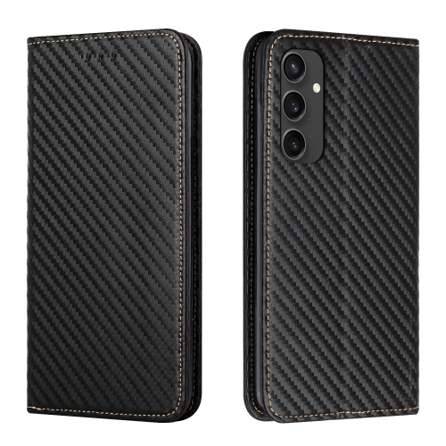 

For Samsung Galaxy S24 FE 5G Carbon Fiber Texture Magnetic Flip Leather Phone Case(Black)