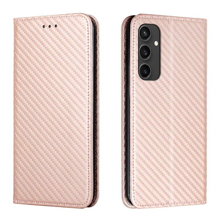 

For Samsung Galaxy S24 FE 5G Carbon Fiber Texture Magnetic Flip Leather Phone Case(Rose Gold)