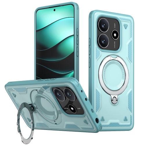 

For Redmi Note 14 5G PC Hybrid TPU Armor MagSafe Ring Holder Phone Case(Light Blue)