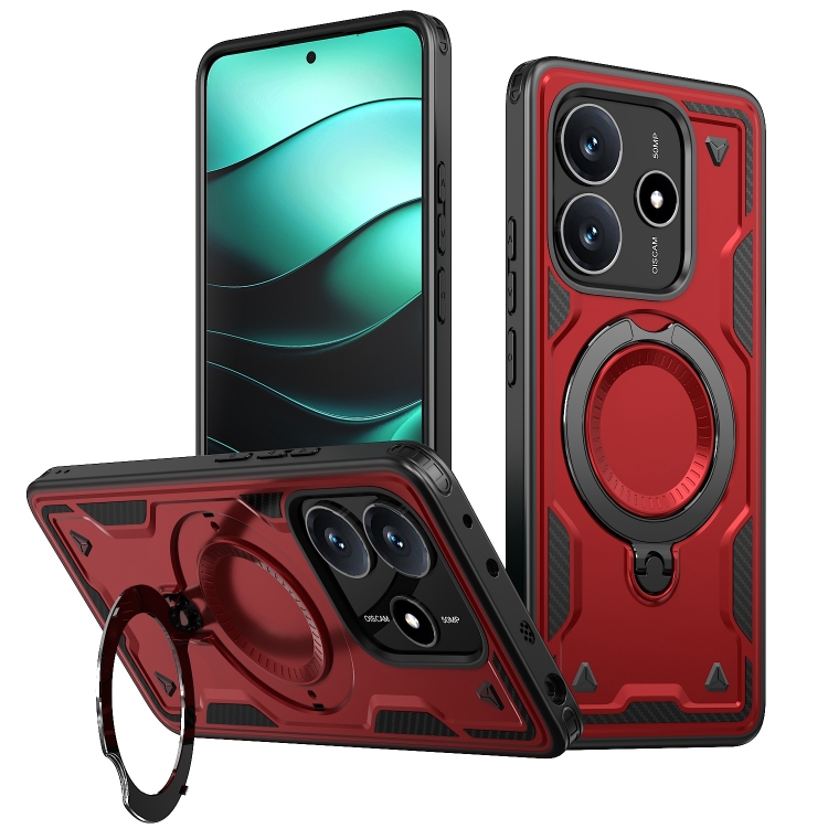 

For Redmi Note 14 5G PC Hybrid TPU Armor MagSafe Ring Holder Phone Case(Red)