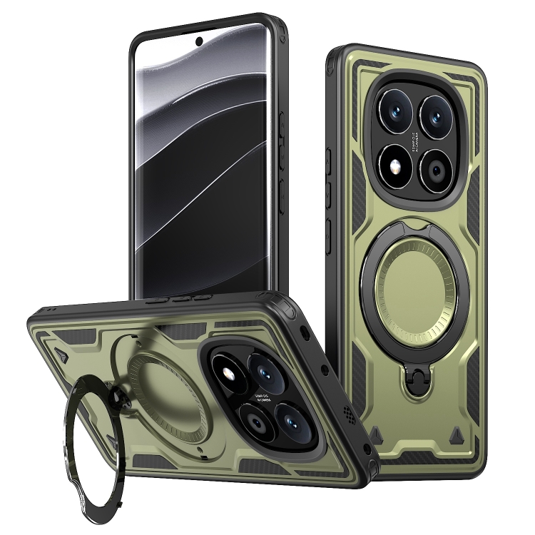

For Redmi Note 14 Pro 5G PC Hybrid TPU Armor MagSafe Ring Holder Phone Case(Olive Green)