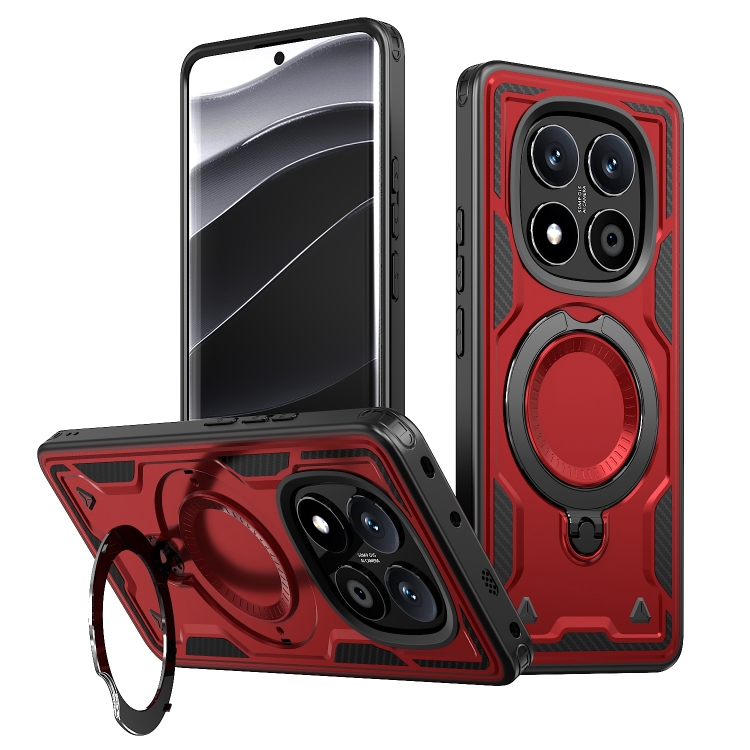 

For Redmi Note 14 Pro 5G PC Hybrid TPU Armor MagSafe Ring Holder Phone Case(Red)
