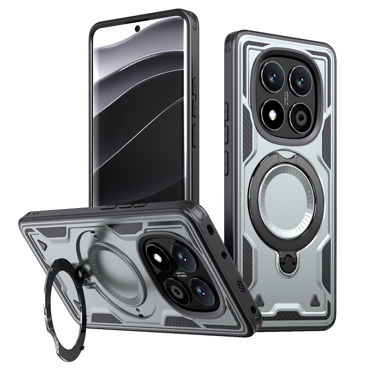 

For Redmi Note 14 Pro 5G PC Hybrid TPU Armor MagSafe Ring Holder Phone Case(Grey)