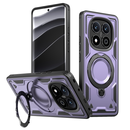 

For Redmi Note 14 Pro 5G PC Hybrid TPU Armor MagSafe Ring Holder Phone Case(Purple)
