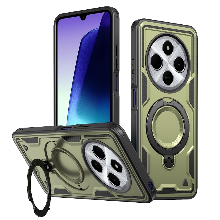 

For Redmi 14C 5G PC Hybrid TPU Armor MagSafe Ring Holder Phone Case(Olive Green)
