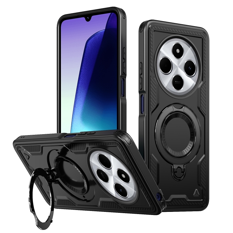 

For Redmi 14C 5G PC Hybrid TPU Armor MagSafe Ring Holder Phone Case(Black)