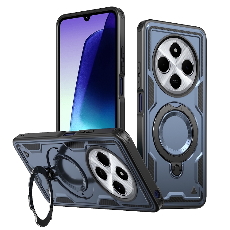 

For Redmi 14C 5G PC Hybrid TPU Armor MagSafe Ring Holder Phone Case(Blue)