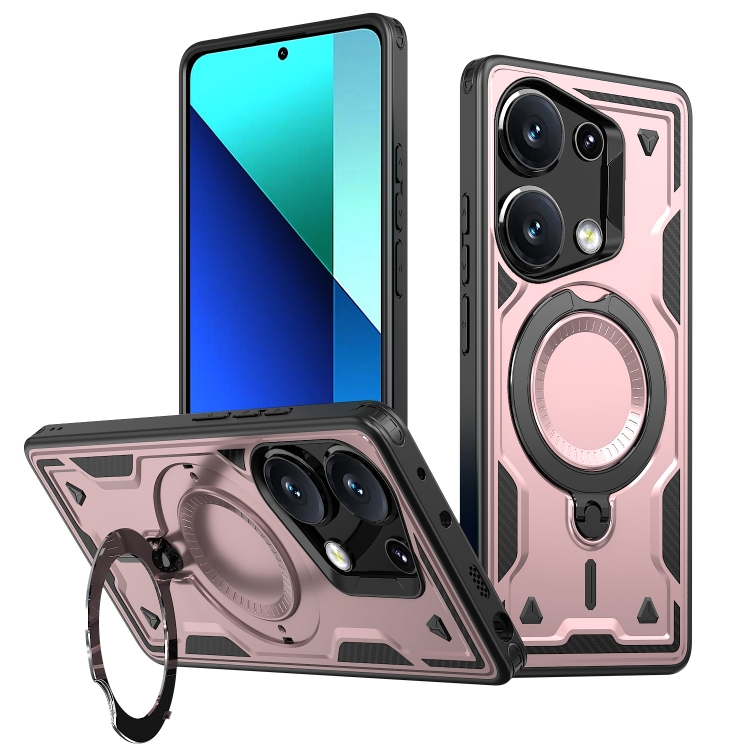 

For Redmi Note 13 Pro 4G PC Hybrid TPU Armor MagSafe Ring Holder Phone Case(Rose Gold)