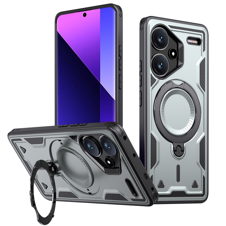 

For Redmi Note 13 Pro+ PC Hybrid TPU Armor MagSafe Ring Holder Phone Case(Grey)