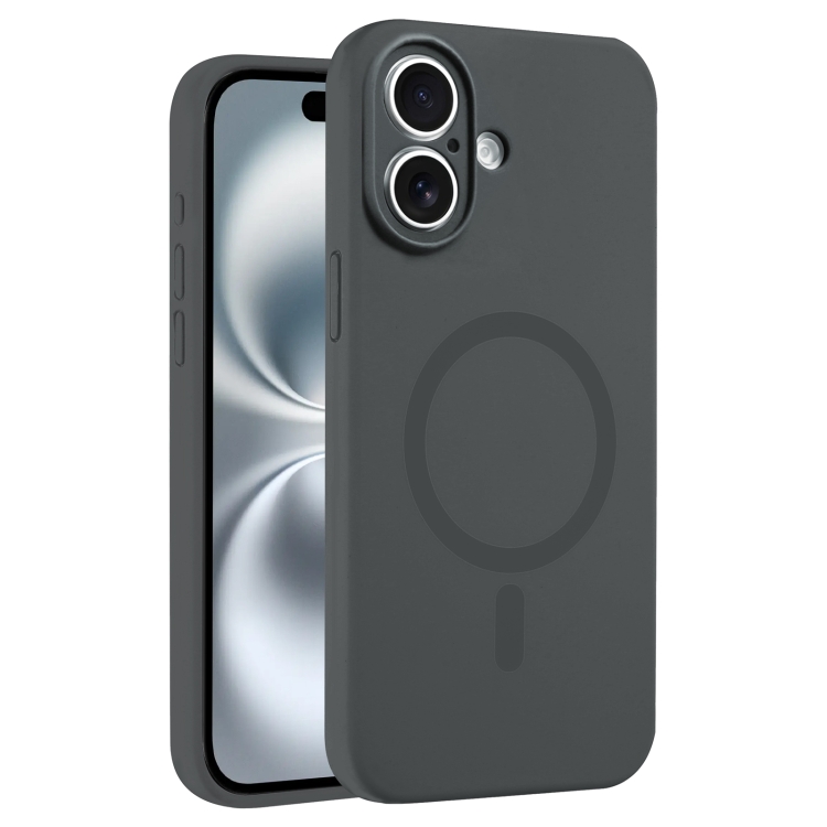 

For iPhone 16 Plus Fine Hole Pure Color Liquid Silicone MagSafe Phone Case(Coal Grey)