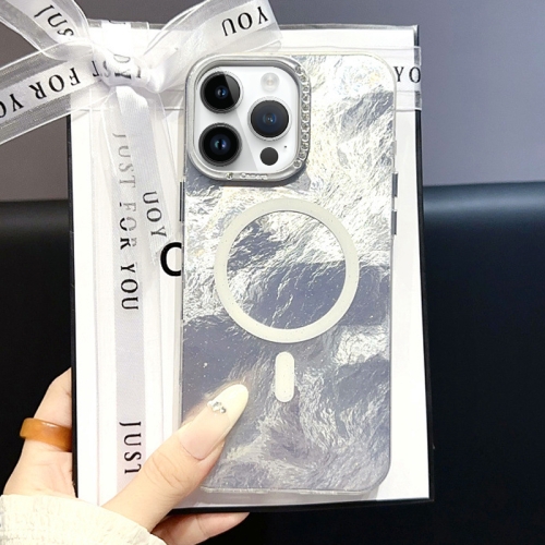 For iPhone 15 Pro Tinfoil Texture MagSafe PC Phone Case(Silver)