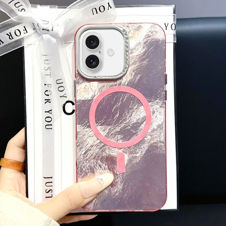 

For iPhone 16 Plus Tinfoil Texture MagSafe PC Phone Case(Pink)