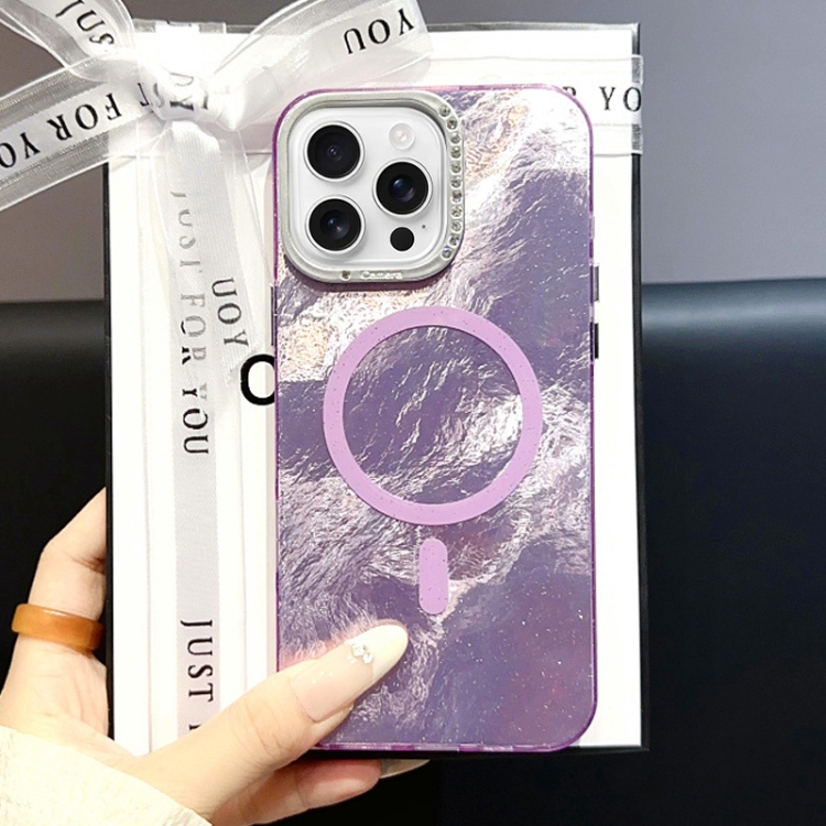 

For iPhone 16 Pro Tinfoil Texture MagSafe PC Phone Case(Purple)